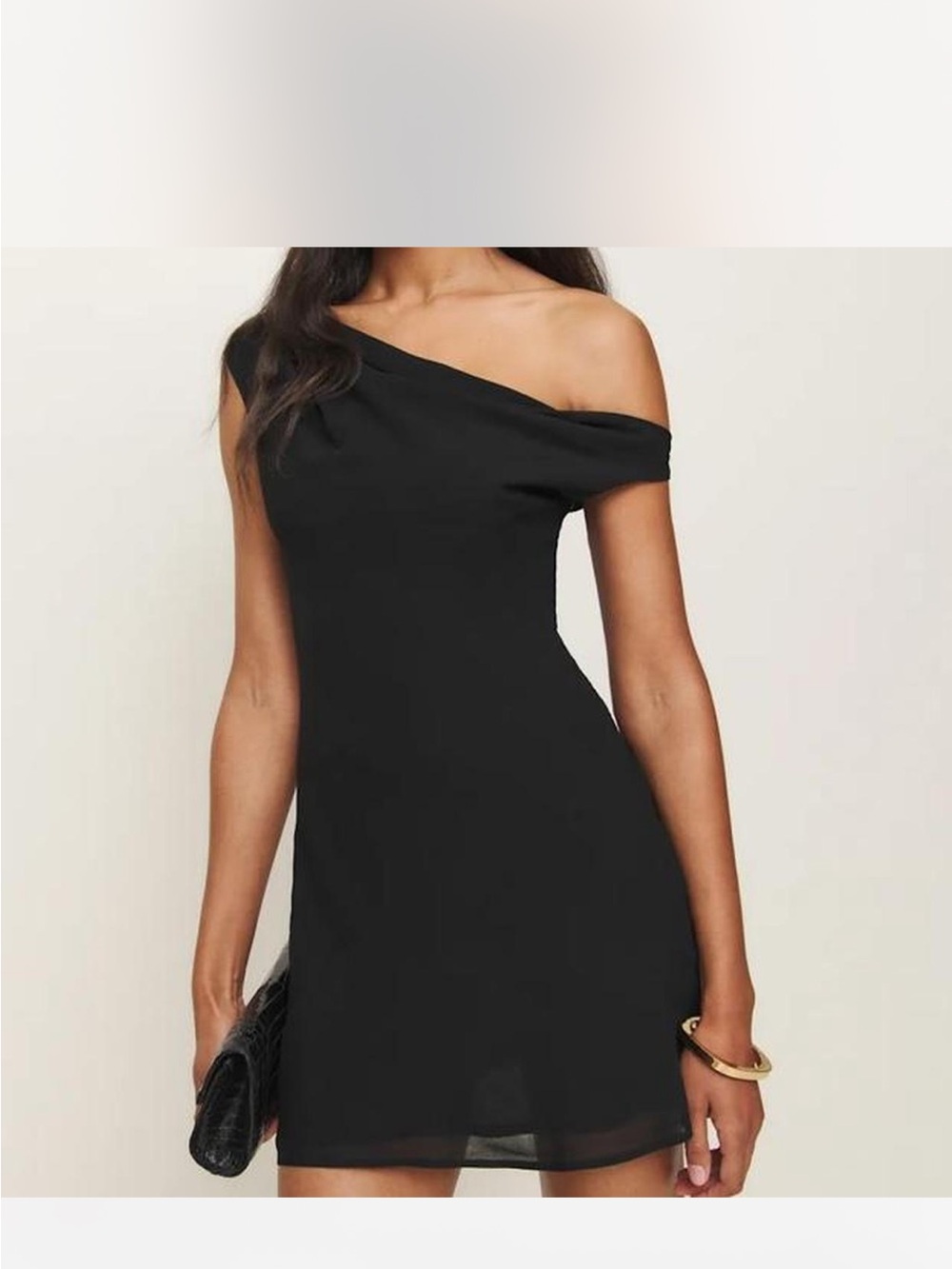 Reformation Black Off-Shoulder Mini Dress